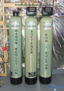 Carbon tank for the remediation of cancer causing radon in water, a Water Softener for hard hard water and an Iron Breaker/Sulfur Breaker Tank