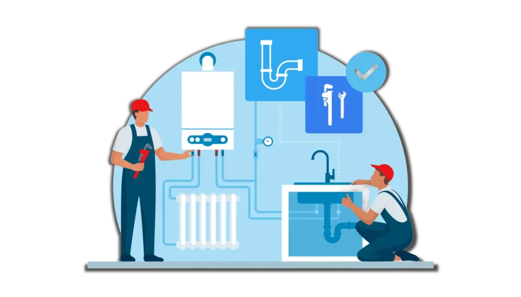 A Couple Of Men Working In A Plumbing Service