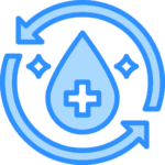 A Blue Circle With Arrows And A Drop Of Water With A Cross