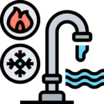 A Faucet With Water And Snowflake And Fire