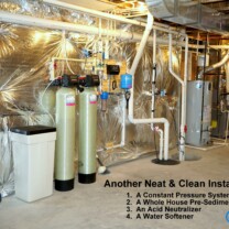 Whole House Water Treatment. A Constant Water Pressure System, a Water Softener for hard water, an Acid Neutralizer for pH & corrosion control and a Whole House Pre-Treatment Sediment Filter