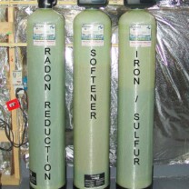 Carbon tank for the remediation of cancer causing radon in water, a Water Softener for hard hard water, a sediment filter and an Iron Breaker/Sulfur Breaker Tank