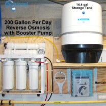 200 Gallon Per Day Reverse Osmosis System for up too 99.9% contaminant free cooking & drinking water with a water pressure booster pump