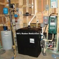 Radon in Water Remediation System with a water pressure booster pump, Solution Feeder, sediment filter and constant pressure system