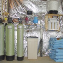 A Water Softener with Brine Tank, an Acid Neutralizer for pH control, a multimedia tank, a Reverse Osmosis System for drinking water & a Well Water Constant Pressure System