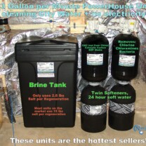 City Water Treatment, Twin Water Softener for hard water and Carbon Tanks to remove chlorine, chloramines, radon & bacteria from water with a Brine Tank