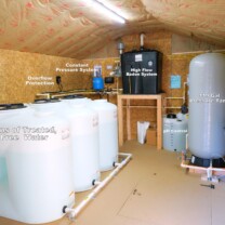 Custom Built Water Treatment Shed. A Radon in Water Remediation system with 900 gallon storage tanks, a Constant Water Pressure System, a Solution Feeder for pH & Corrosion Control, a 119 gal Well Water Pressure Tank and more!