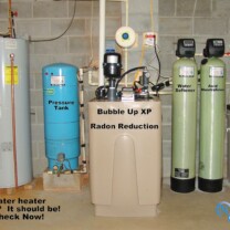 A Bubble-Up XP Radon in Water Remediation system, raised Hot Water Heater, Well Water Pressure Tank, a Water Softener for Hard Water, an Acid Neutralizer for corrosion control and a whole house Sediment Filter