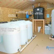 Custom Built Water Treatment Shed. A Radon in Water Remediation system with 900 gallon storage tanks, a Constant Water Pressure System, a Solution Feeder for pH & Corrosion Control, a 119 gal Well Water Pressure Tank and more!