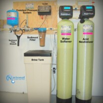 A Constant Pressure Well Water System, a Water Softener with brine tank for hard water, an Acid Neutralizer for pH & corrosion control and a whole house sediment filter