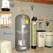 Whole House Water Treatment. A Reverse Osmosis for up too 99.9% contaminant free water, a raised Hot Water Heater, a Water Softener for hard water and a Solution Feeder for pH and corrosion control
