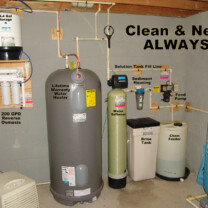 Whole House Water Treatment. A Reverse Osmosis for up too 99.9% contaminant free water, a raised Hot Water Heater, a Water Softener for hard water and a Solution Feeder for pH and corrosion control
