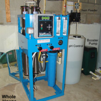 Whole House 4000 gallon per day Reverse Osmosis System for up too 99.9% contaminant free water, a Solution feeder for pH and corrosion control and a water pressure booster pump