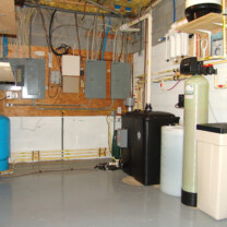 pressure tank, Radon remediation with booster pump, solution feeder, water softener, sediment filter and a reverse osmosis