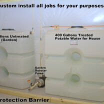 Two 400 Gallon Water Storage Tanks with water Re-Pressure Booster Pumps and Flood Protection Barrier