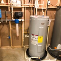 We re-plumbed the entire water treatment area, installing a constant water pressure well water pump & control box, raised the Hot Water Heater & geothermal tank. We Installed a Water Softener for hard water, a KX Pro Media Tank for the removal of Turbidity, Arsenic, Radium, Heavy Metals and more. Additionally, we installed a Reverse Osmosis for 99.9% contaminant free cooking & drinking water & a whole house sediment filter for a very happy new customer in Ijamsville, Maryland. Raised the Hot Water Heater & geothermal tank,ater treatment area, installing a constant water pressure well water pump & control box & 20 inch Whole House Sediment Filter