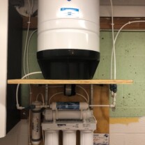 We installed a 75 gallon per day Reverse Osmosis System with a 14.4 gallon clean water Storage Tank with a permeate water pressure pump, a Water Softener and Brine Tank for hard water, a 10 inch Whole House Sediment Filter and a Solution Feeder Pump and Solution Tank for pH and corrosion control for a happy customer in Brinklow, Maryland! reverse osmosis