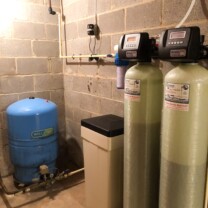 a pressure tank, Water softener, a sediment filter and an iron breaker sulfur breaker