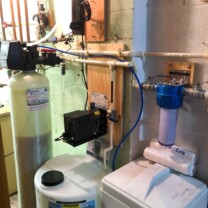 We installed a 75 gallon per day Reverse Osmosis System with a 14.4 gallon clean water Storage Tank with a permeate water pressure pump, a Water Softener and Brine Tank for hard water, a 10 inch Whole House Sediment Filter and a Solution Feeder Pump and Solution Tank for pH and corrosion control for a happy customer in Brinklow, Maryland! Water Softener, Solution Feeder and a Sediment Filter