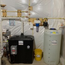 Sump Pump, Radon removal system with a pressure booster, a sediment filter, Solution feeder and a water softener