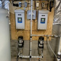 leak protection alarm, subdrive utility water pressure control boxes, water storage and water pressure boosters.