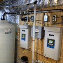leak protection alarm, subdrive utility water pressure control boxes, pressure tank, sump pump, water storage and water pressure boosters.