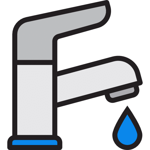 A simple illustration of a gray water faucet with a blue water droplet falling from the spout, perfect for representing a Plumber Maryland service.